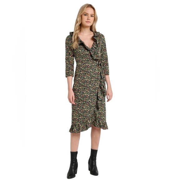 2/$30 Topshop Ditsy Flower Spring Garden Ruffle Midi Wrap Dress with Belt Size 6 - Picture 1 of 16